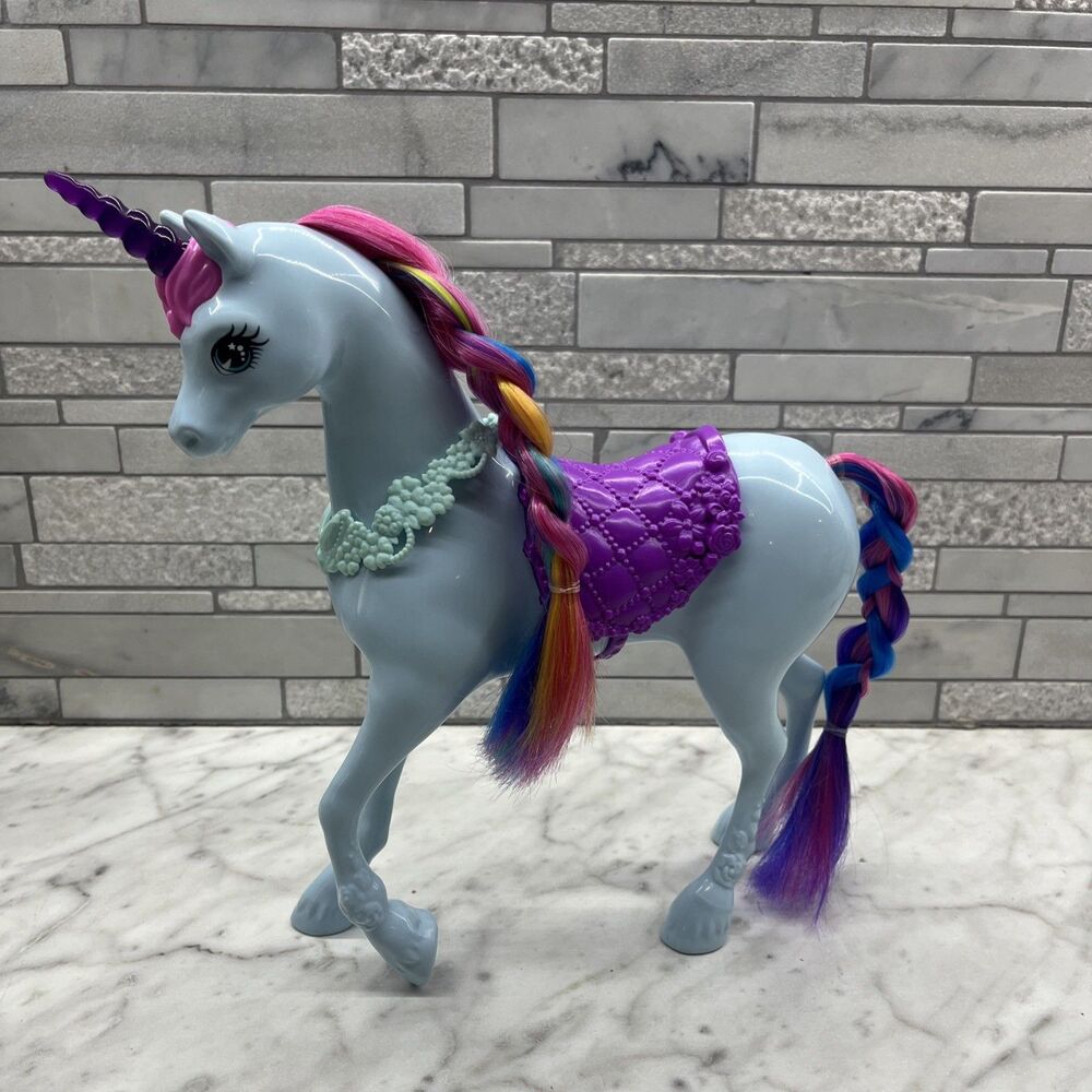 Barbie Dreamtopia Unicorn Horse Doll Blue Pony, purple Saddle, w/ necklace 2015
